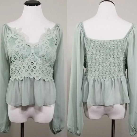 New Rue 21 Plus Lace Blouse 2X Womens Peasant Boho Shirred Long Sleeve Gypsy Top - Picture 1 of 9